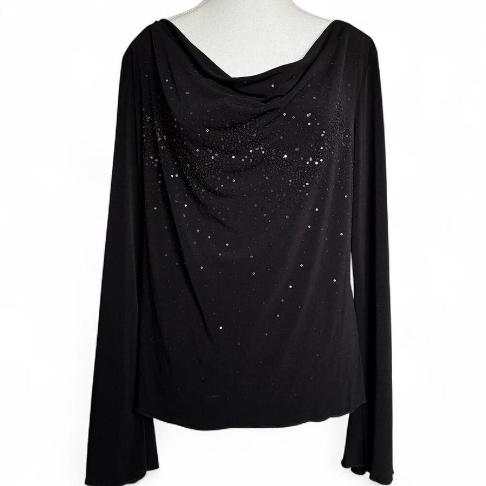 vintage y2k black flare sleeve sequin top